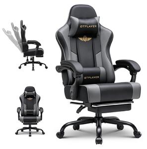 Sedia da gaming - Sedia da ufficio GT806 - Ergonomica, regolabile in altezza, con poggiapiedi, poggiatesta e supporto lombare, rivestita in ecopelle - Grigia
