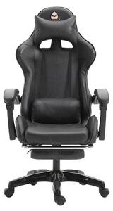 Sedia ergonomica - Sedia da gaming e da ufficio - Regolabile in altezza - Pelle finta (PU) - Poggiatesta e supporto lombare - Rotazione a 360° - Struttura in metallo - Braccioli e rotelle - Nero