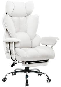 Sedia da gaming - Sedia da ufficio ergonomica - Regolabile in altezza - Girevole con rotelle - Struttura in metallo - Portante fino a 150 kg - 71x71x115 cm - Pelle bianca