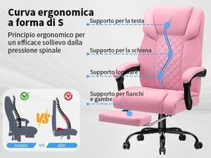 Sedia da gaming, sedia da ufficio - Sedia ergonomica con funzione massaggio - Riscaldamento - 7 punti di vibrazione - Poggiapiedi - Capacità di carico: 200 kg - Rosa