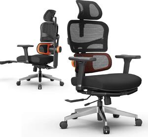 Sedia da ufficio ergonomica - Modello NT002. Sedia girevole con supporto lombare adattabile, poggiapiedi, schienale regolabile in 4 posizioni, poggiatesta e braccioli regolabili. Colore: nero