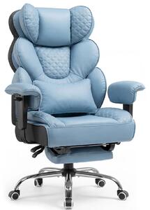 Sedia ergonomica da gaming e da ufficio - CH910 - Portata 180 kg - Supporto lombare regolabile - Poggiapiedi ribaltabile - Rotazione a 360° - Pelle finta - Blu
