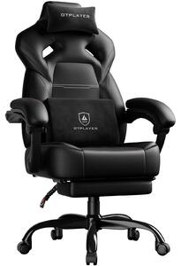 Sedia da gaming - Sedia da ufficio ergonomica - Poggiapiedi - Ecopelle - Altezza regolabile - Braccioli regolabili - Capacità di carico: 200 kg - Colore: nero