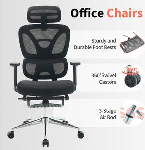 Sedia da ufficio ergonomica - Sedia da scrivania - Poggiatesta regolabile - Braccioli 3D - Schienale in rete traspirante - Supporto lombare - Rotella regolabile in altezza - Seduta ampia e imbottita - Colore: nero