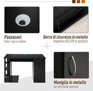 HOMCOM Scrivania per PC Ergonomica con Mensole, Armadietto, Cassetto e Piano Tastiera Estraibile, Nera, 120x60x74cm