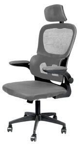 Sedia da ufficio ergonomica - Sedia da gaming girevole - Schienale alto in mesh con supporto lombare - Braccioli pieghevoli - Poggiatesta removibile - Grigia