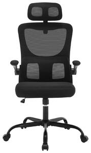 Sedia da ufficio - Sedia ergonomica da scrivania in tessuto a rete - Regolabile in altezza - Girevole - Con braccioli - Con poggiatesta - Funzione basculante - Colore: nero