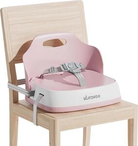 Rialzo per bambini - Sedile rialzato per sedia - Portatile - Cintura a 3 punti - 2 cinghie regolabili - Lavabile - Plastica - Rosa