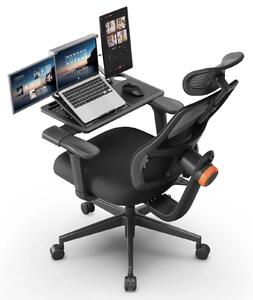 Sedia da ufficio ergonomica - Sedia girevole con piano d'appoggio - Supporto lombare - Regolabile in altezza - Seduta imbottita - Rotelle e braccioli - Nero