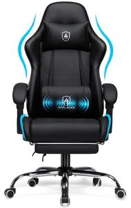 Sedia da gaming - WDJ01 - Sedia da ufficio ergonomica - Supporto lombare - Massaggio USB - Regolabile in altezza - 150 kg - Nero
