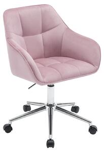 Sedia da ufficio - Sedia da scrivania - Rivestita in velluto - Regolabile in altezza - Girevole - Con braccioli - Con rotelle - Rosa