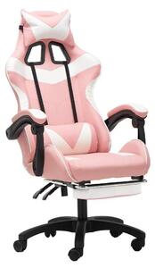 Sedia da gaming - Sedia da ufficio ergonomica - Regolabile in altezza - Funzione reclinabile regolabile - Decorazioni a forma di orecchie di gatto e cuscino - Ecopelle - Rotella, girevole e con braccioli - Rosa