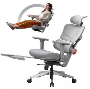 Sedia da ufficio ergonomica - Sedia con poggiapiedi - Supporto lombare regolabile - 4 livelli di inclinazione - Schienale e poggiatesta regolabili - Regolabile in altezza - Grigia