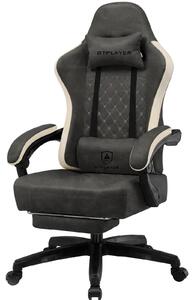 Sedia da gaming - Sedia da ufficio ergonomica - Regolabile in altezza - Cuscino del sedile ammortizzato - Poggiapiedi - Ecopelle - Girevole con rotelle - Portata massima: 150 kg - Grigia