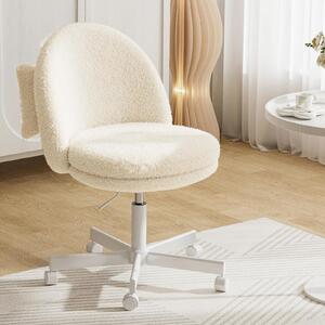 Sedia da ufficio - CH710 - Regolabile in altezza - Schienale ergonomico - Girevole a 360° - Senza braccioli - Con rotelle - Velluto Teddy - Bianco
