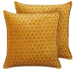 Set di 2 cuscini decorativi in velluto arancione 45 x 45 cm modello stampa blocco boho decor accessori Beliani