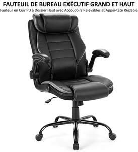 Sedia da ufficio ergonomica - Poltrona da ufficio in poliuretano e Pelle finta - Schienale alto, portata fino a 180 kg - Poggiatesta e supporto lombare regolabili - Sedile extra largo, con doppia imbottitura - Colore: nero
