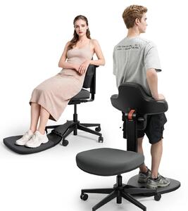 Sedia ergonomica da scrivania modello 6-in-1 - Taglia M - Regolabile in altezza - Rotante - Imbottita - Schienale e profondità della seduta regolabili - Tappetino antifatica