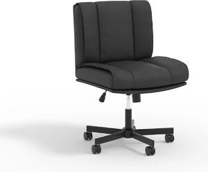 Sedia da ufficio per seduta a gambe incrociate - Sedia girevole senza braccioli - Regolabile in altezza - Schienale regolabile - Imbottita - Con rotelle - Rivestita in ecopelle - Colore nero