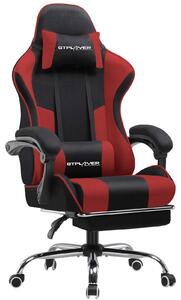 Sedia da gaming con funzione massaggio - Sedia da ufficio ergonomica con poggiapiedi - Sedia girevole con portata massima di 150 kg - Regolabile in altezza, con braccioli e rotelle - Rivestimento in tessuto rosso