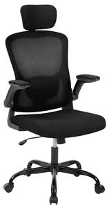 Sedia da ufficio ergonomica - Sedia girevole con schienale alto in rete - Poggiatesta regolabile - Supporto lombare - Regolabile in altezza - Rotazione a 360° - Braccioli - Rotelle - Nero