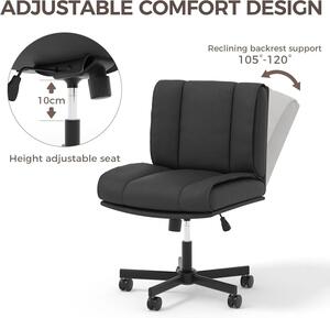 Sedia da ufficio senza braccioli - Sedia ergonomica per scrivania - Rotazione a 360° - Regolabile in altezza - Imbottitura spessa - Rivestimento in ecopelle di poliuretano - Struttura in metallo - Colore nero