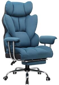 Sedia da gaming - Sedia da ufficio ergonomica - Rivestimento in tessuto - Poggiapiedi estraibile - Regolabile in altezza - Rotazione a 360° - Rotelle - Portata massima 150 kg - Blu