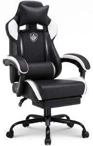 Sedia da gaming - GTF01. Sedia da ufficio ergonomica - con poggiapiedi - regolabile in altezza - girevole - braccioli in ecopelle - portata massima 150 kg - colore bianco