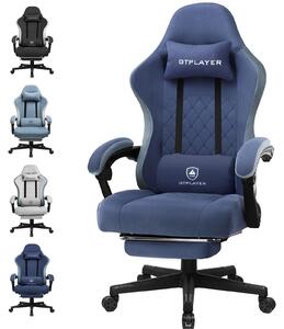 Sedia da gaming e da ufficio - Sedia girevole LR002 - Ergonomica - Rivestimento in tessuto - Cuscino di seduta a molle insacchettate - Braccioli integrati - Poggiapiedi - Regolabile in altezza - Blu scuro