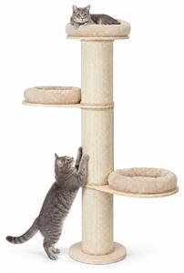 Relaxdays, tiragraffi per gatti, con 3 aree di riposo, cuscini, altezza x profondità: 187 x 46 cm, pali in sisal, sistema di sicurezza anticaduta, torre per gatti, color beige/naturale