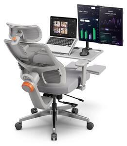 MagicH-GPro: Sedia da ufficio ergonomica. Schienale in rete. Supporto lombare automatico. Poggiatesta 5D. Braccioli 4D. Poggiapiedi. Stazione di lavoro integrata