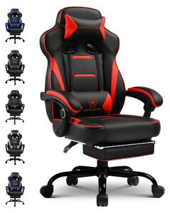 Sedia da gaming - Sedia da ufficio ergonomica F59 - Con poggiapiedi - Supporto lombare e poggiatesta - Inclinazione di 155° - Portata massima di 180 kg - Colore: rosso
