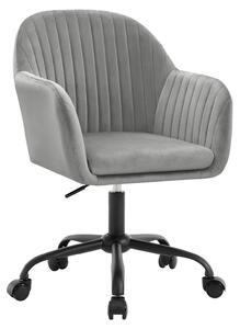 Sedia da ufficio - Sedia girevole ergonomica - Regolabile in altezza - Rivestita in velluto - Con braccioli - Con rotelle - Schienale alto - Grigio chiaro