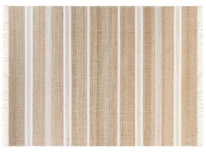 Tappeto in iuta beige e bianco con motivo a righe e nappe 160 x 230 cm soggiorno camera da letto stile boho Beliani