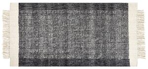 Tappeto in lana bianco sporco nero 80 x 150 cm fatto a mano con nappe moderne Beliani
