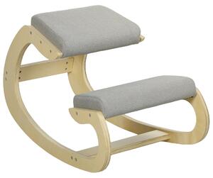 Sedia ergonomica per le ginocchia con funzione basculante - Sedia da ufficio - Imbottita - Struttura in legno - Senza braccioli - Senza rotelle - Grigio chiaro