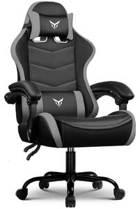 Sedia da gaming e da ufficio - XGC02 - Ergonomica - Regolabile in altezza - Girevole a 360° - Braccioli e rotelle - Struttura in metallo - PVC - Grigio