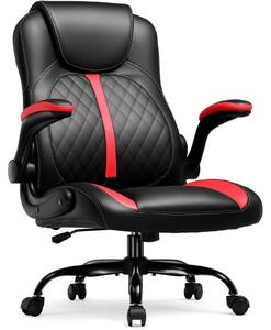 Sedia da gaming - Sedia da ufficio ergonomica GT550 - Regolabile in altezza - Rotazione a 360° - Rotelle - Pelle finta - Struttura in metallo - 50×56×112 cm - Nero/Rosso