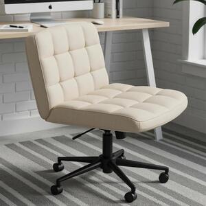 Sedia da ufficio - Sedia da scrivania - Seduta ampia per sedersi a gambe incrociate - Ergonomica - Regolabile in altezza - Girevole a 360° - Con braccioli - Ruote - Lino beige