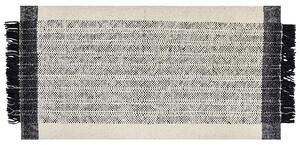 Tappeto bianco e nero lana cotone 80 x 150 cm intrecciato a mano rettangolare con frange Beliani