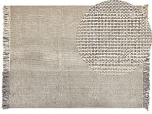 Tappeto grigio lana cotone 160 x 230 cm intrecciato a mano rettangolare con frange Beliani