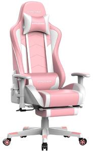 Sedia da gaming - Sedia da ufficio - Poggiapiedi - Altoparlante Bluetooth - Ergonomica - Regolabile in altezza - In pelle - Max 150 kg - Rosa