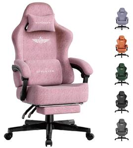 Sedia da gaming - Sedia da ufficio - Ergonomica - Regolabile in altezza - Girevole a 360° - Tessuto di lino traspirante - Braccioli e rotelle - Rosa