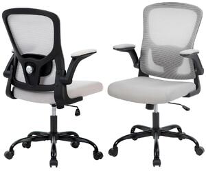 Sedia da ufficio ergonomica, portata massima 159 kg - Sedia da scrivania con schienale alto - Supporto lombare regolabile - Schienale in rete - Braccioli pieghevoli - Funzione basculante e bloccabile - Grigia