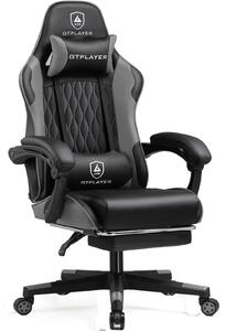 Sedia da gaming e da ufficio - GTP900 - Ergonomica, con poggiapiedi, girevole con rotelle, supporto lombare e cuscino regolabili, 150 kg, 50×52×130 cm - Grigio