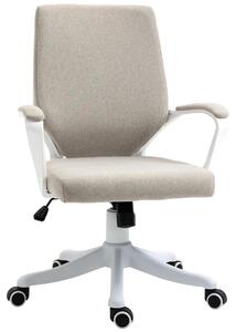 Sedia da ufficio ergonomica - Sedia da scrivania - Imbottita - Regolabile in altezza - Girevole - Con braccioli - Aspetto simile al lino - Beige e bianco