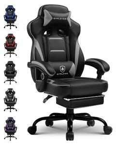 Sedia da gaming - Sedia da ufficio ergonomica con poggiapiedi - Portata massima: 180 kg - Rotella girevole - Supporto lombare e poggiatesta - Inclinazione di 155° - Rivestita in ecopelle - Grigia