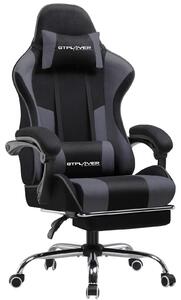 Sedia da gaming - Sedia da ufficio - Design ergonomico - Regolabile in altezza - Poggiapiedi e poggiatesta - Rivestimento in tessuto - Girevole a 360° - Portante fino a 150 kg - Grigio-nero