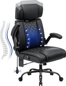 Sedia da ufficio - Poltrona direzionale ergonomica - Portata 200 kg - Supporto lombare - Pelle finta - Schienale alto - Braccioli ribaltabili - Regolabile in altezza - Nero