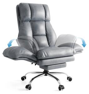 Sedia da ufficio - Sedia ergonomica per scrivania e gaming - Braccioli pieghevoli - Poggiapiedi - Regolabile in altezza - Rotella e girevole - Ecopelle (PU) grigia